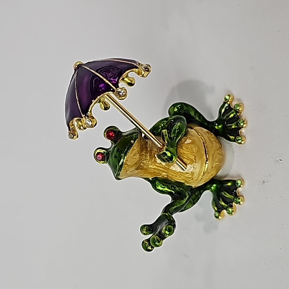 Enamel Frog Holding Umbrella Trinket Box